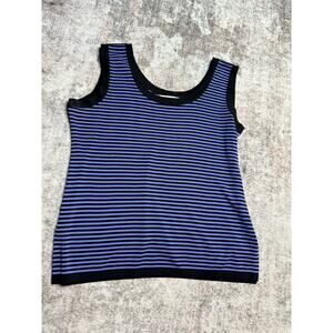 Exclusively Misook Women’s Tank Top Size L Knit Striped Navy Blue Purple